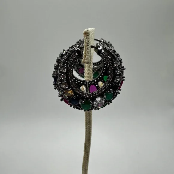 Statement cz rhinestone, possible gemstones in black "silver" earrings! - Picture 8 of 15